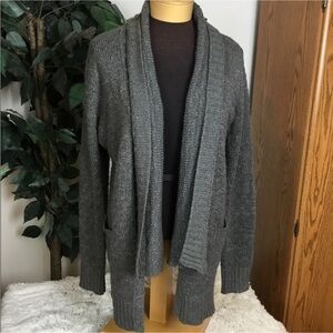 Attention  long sleeve open front sweater Woman’s size large gray silver